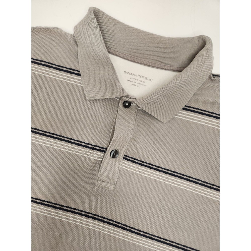 Banana Republic Polo Shirt Mens XL Beige Short Sleeve Fitted Striped Stretch Y2K